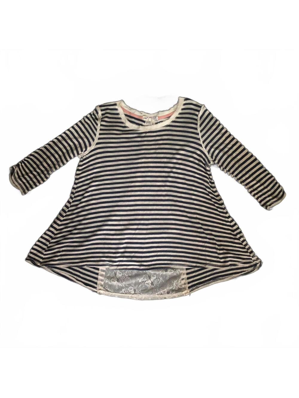 Jolt Navy and Cream Striped Long Sleeve Tunic with Lace Detail, Size L
